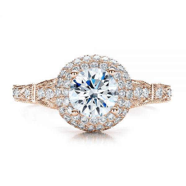 14k Rose Gold 14k Rose Gold Antique Milgrain Engagement Ring - Vanna K - Top View -  100060