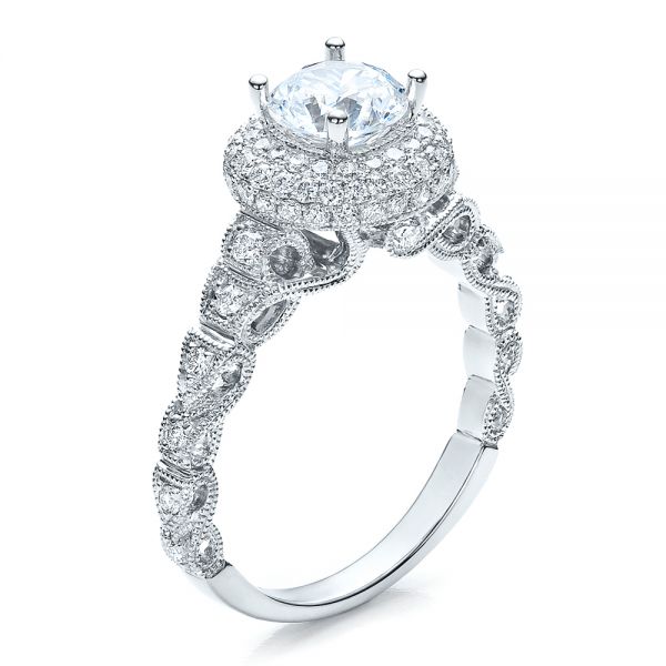  Platinum Platinum Antique Milgrain Engagement Ring - Vanna K - Three-Quarter View -  100060