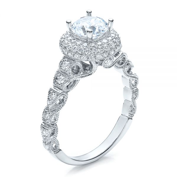 18k White Gold Antique Milgrain Engagement Ring - Vanna K - Three-Quarter View -  100060