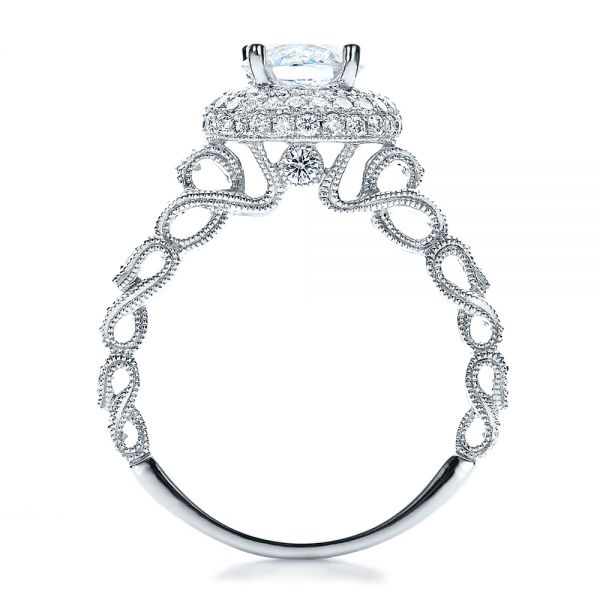 18k White Gold Antique Milgrain Engagement Ring - Vanna K - Front View - 100060