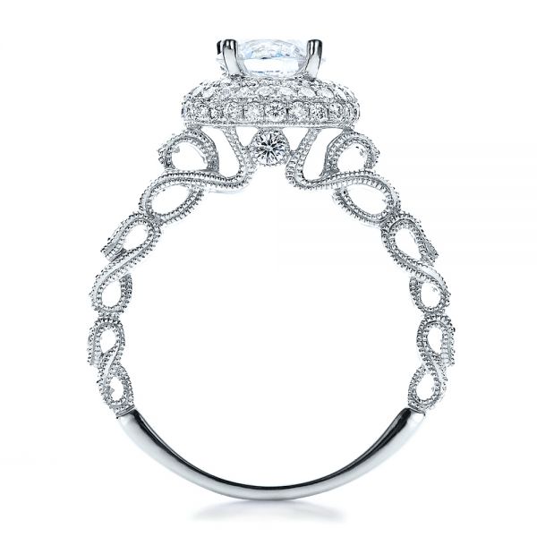 18k White Gold Antique Milgrain Engagement Ring - Vanna K - Front View -  100060