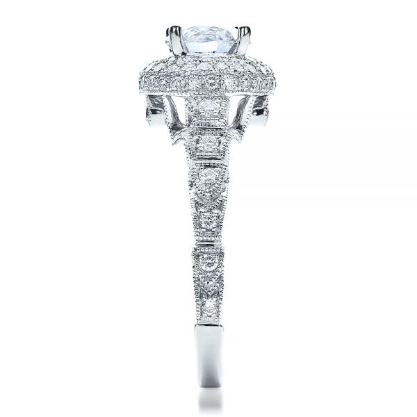 18k White Gold Antique Milgrain Engagement Ring - Vanna K - Side View -  100060