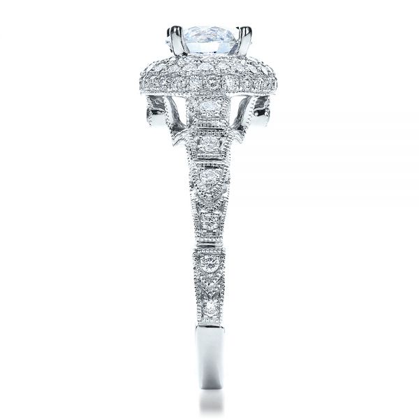 18k White Gold Antique Milgrain Engagement Ring - Vanna K - Side View - 100060