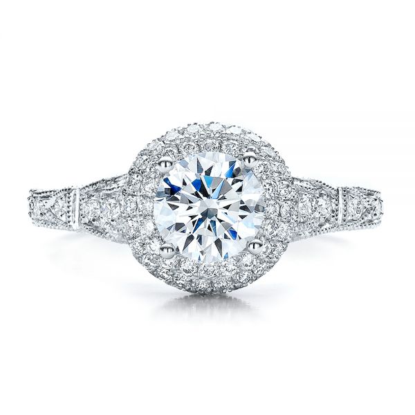 18k White Gold Antique Milgrain Engagement Ring - Vanna K - Top View - 100060