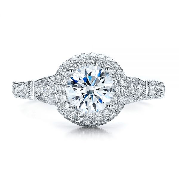  Platinum Platinum Antique Milgrain Engagement Ring - Vanna K - Top View -  100060