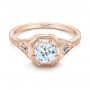 14k Rose Gold 14k Rose Gold Art Deco Blue Sapphire And Diamond Engagement Ring - Flat View -  101988 - Thumbnail