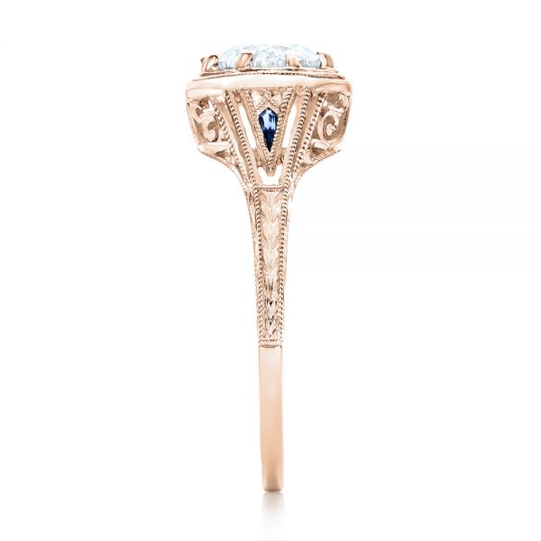 18k Rose Gold 18k Rose Gold Art Deco Blue Sapphire And Diamond Engagement Ring - Side View -  101988