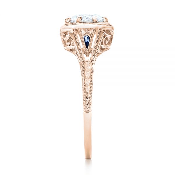 18k Rose Gold 18k Rose Gold Art Deco Blue Sapphire And Diamond Engagement Ring - Side View - 101988