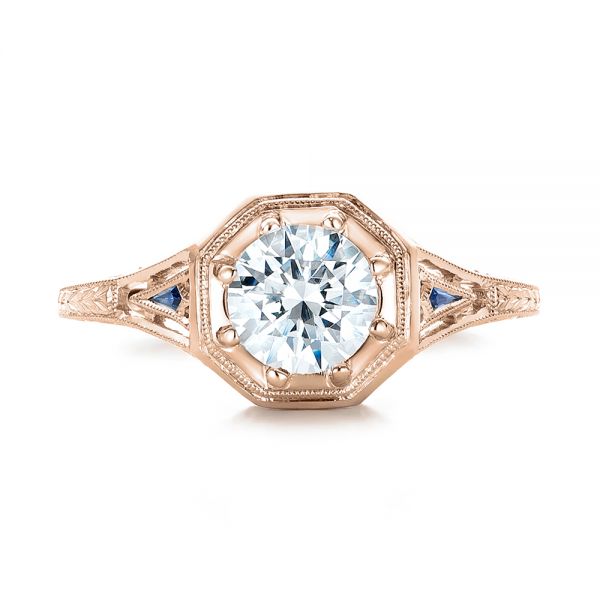 18k Rose Gold 18k Rose Gold Art Deco Blue Sapphire And Diamond Engagement Ring - Top View - 101988