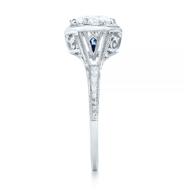 18k White Gold Art Deco Blue Sapphire And Diamond Engagement Ring - Side View -  101988
