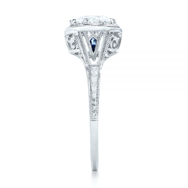 14k White Gold 14k White Gold Art Deco Blue Sapphire And Diamond Engagement Ring - Side View -  101988