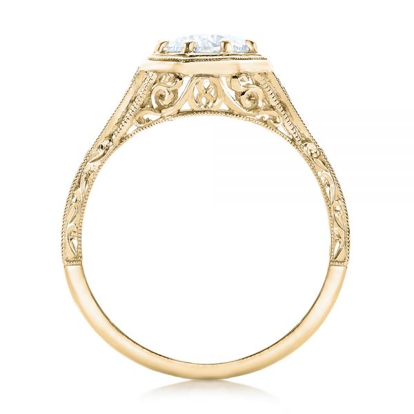 18k Yellow Gold 18k Yellow Gold Art Deco Blue Sapphire And Diamond Engagement Ring - Front View - 101988