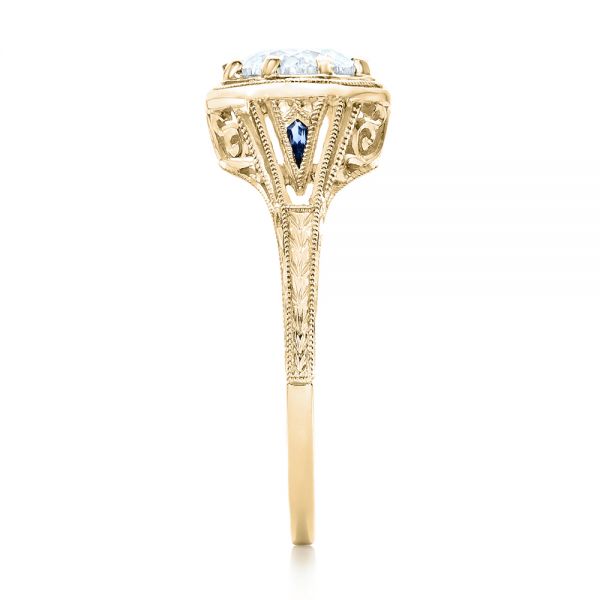 14k Yellow Gold 14k Yellow Gold Art Deco Blue Sapphire And Diamond Engagement Ring - Side View -  101988