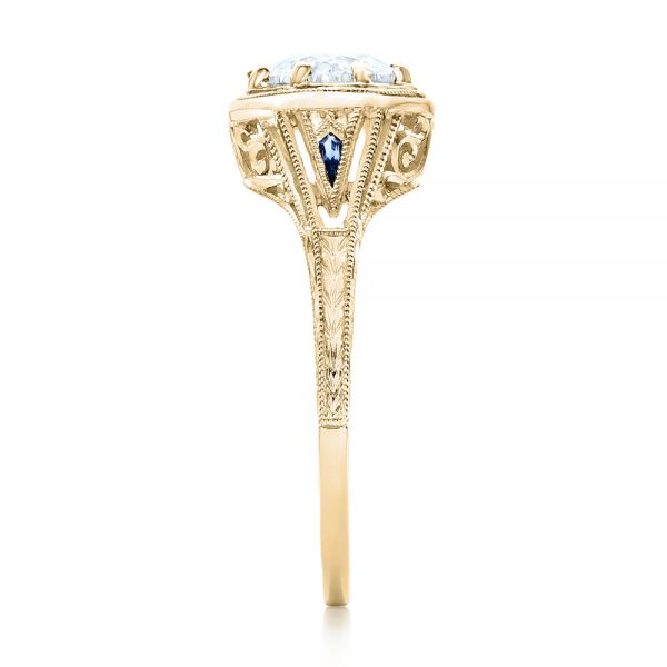 18k Yellow Gold 18k Yellow Gold Art Deco Blue Sapphire And Diamond Engagement Ring - Side View - 101988