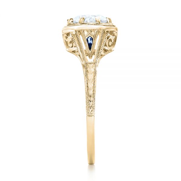 18k Yellow Gold 18k Yellow Gold Art Deco Blue Sapphire And Diamond Engagement Ring - Side View -  101988