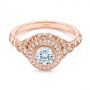 18k Rose Gold 18k Rose Gold Art Deco Diamond Halo Engagement Ring - Flat View -  105790 - Thumbnail