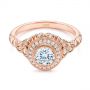 14k Rose Gold Art Deco Diamond Halo Engagement Ring - Flat View -  105790 - Thumbnail