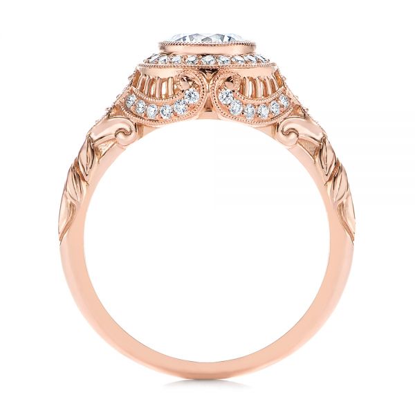 14k Rose Gold Art Deco Diamond Halo Engagement Ring - Front View - 105790