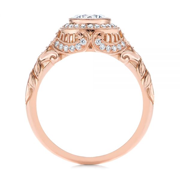 14k Rose Gold Art Deco Diamond Halo Engagement Ring - Front View -  105790