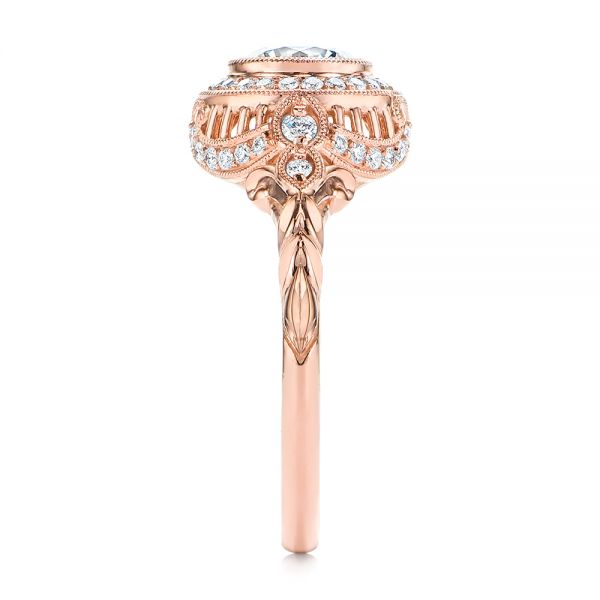 18k Rose Gold 18k Rose Gold Art Deco Diamond Halo Engagement Ring - Side View -  105790
