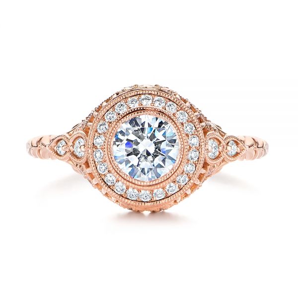 18k Rose Gold 18k Rose Gold Art Deco Diamond Halo Engagement Ring - Top View -  105790