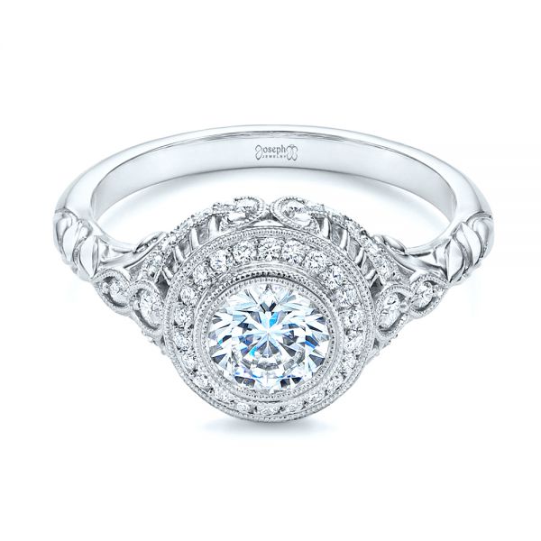 18k White Gold 18k White Gold Art Deco Diamond Halo Engagement Ring - Flat View -  105790