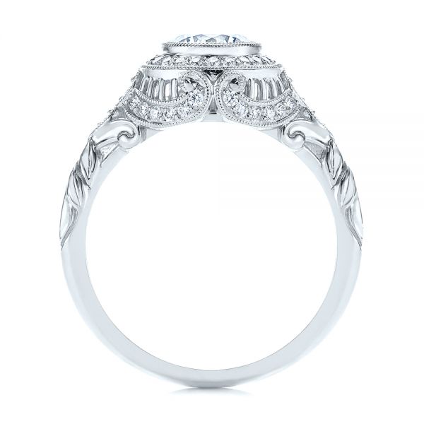 14k White Gold 14k White Gold Art Deco Diamond Halo Engagement Ring - Front View -  105790