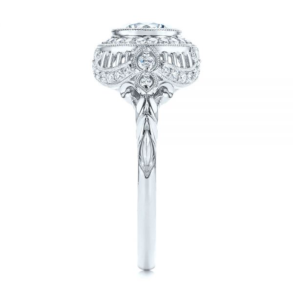 18k White Gold 18k White Gold Art Deco Diamond Halo Engagement Ring - Side View -  105790