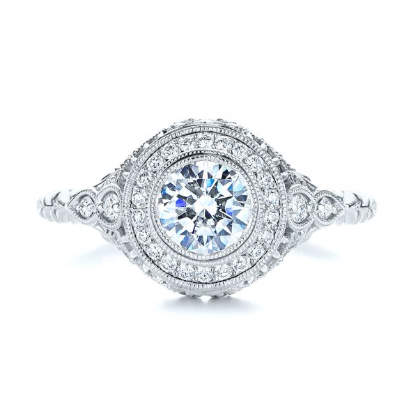 14k White Gold 14k White Gold Art Deco Diamond Halo Engagement Ring - Top View -  105790