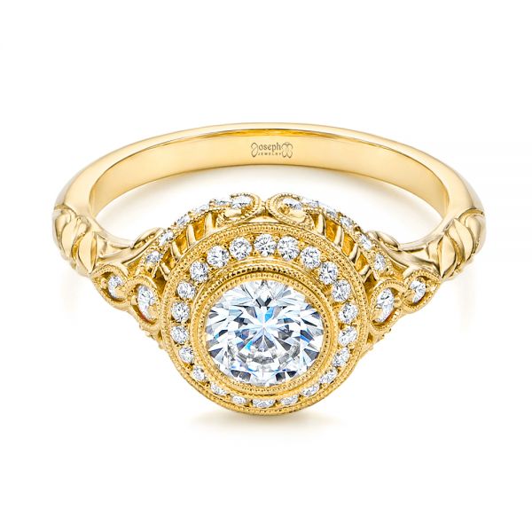 18k Yellow Gold 18k Yellow Gold Art Deco Diamond Halo Engagement Ring - Flat View -  105790