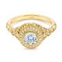 18k Yellow Gold 18k Yellow Gold Art Deco Diamond Halo Engagement Ring - Flat View -  105790 - Thumbnail