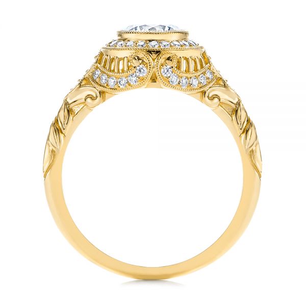 18k Yellow Gold 18k Yellow Gold Art Deco Diamond Halo Engagement Ring - Front View -  105790