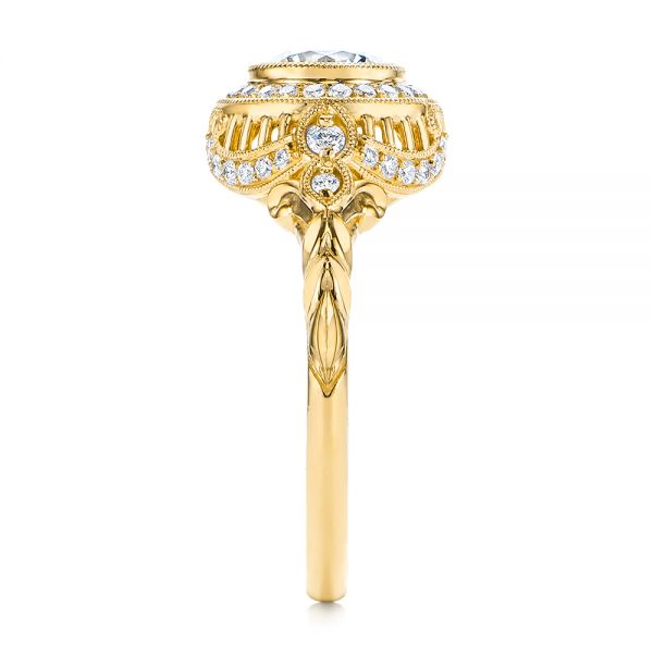 14k Yellow Gold 14k Yellow Gold Art Deco Diamond Halo Engagement Ring - Side View -  105790