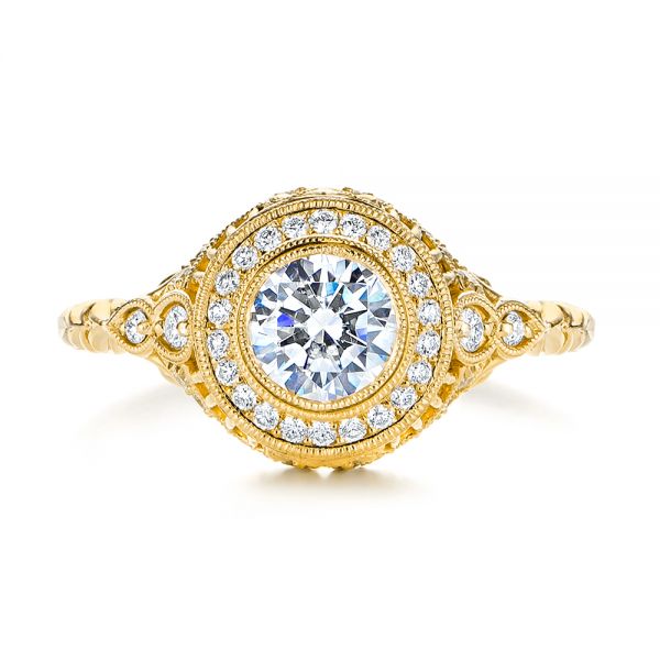 18k Yellow Gold 18k Yellow Gold Art Deco Diamond Halo Engagement Ring - Top View -  105790