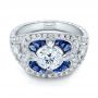 Art Deco Diamond And Blue Sapphire Engagement Ring - Flat View -  101985 - Thumbnail