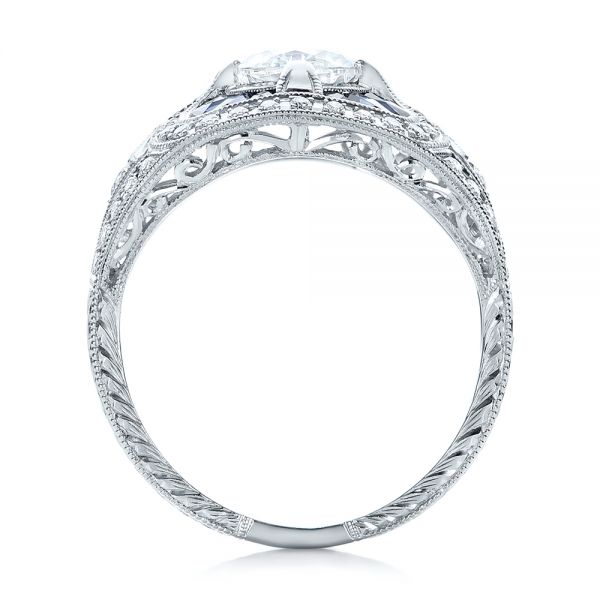 Art Deco Diamond And Blue Sapphire Engagement Ring - Front View - 101985