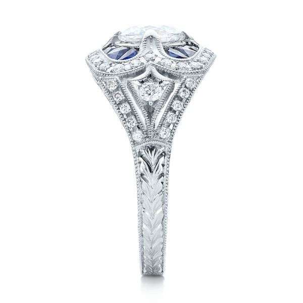 Art Deco Diamond And Blue Sapphire Engagement Ring - Side View -  101985