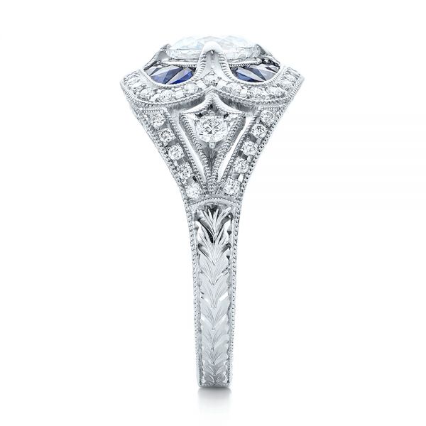 Art Deco Diamond And Blue Sapphire Engagement Ring - Side View - 101985