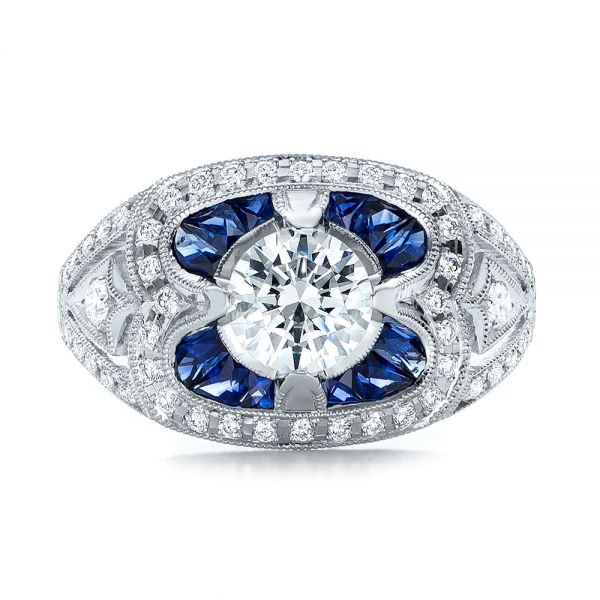 Art Deco Diamond And Blue Sapphire Engagement Ring - Top View -  101985