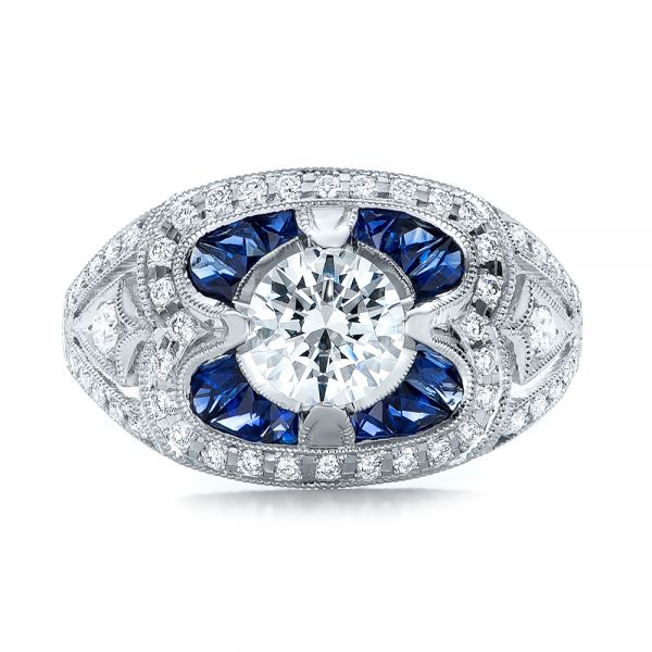 Art Deco Diamond And Blue Sapphire Engagement Ring - Top View - 101985