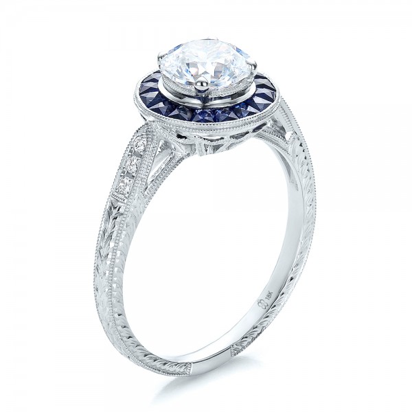 ... Engagement Rings â€º Art Deco Style Blue Sapphire Halo and Diamond