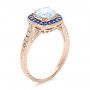 14k Rose Gold Art Deco Style Blue Sapphire Halo And Diamond Engagement Ring