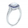 Art Deco Style Blue Sapphire Halo And Diamond Engagement Ring - Three-Quarter View -  100384 - Thumbnail