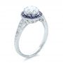 Art Deco Style Blue Sapphire Halo And Diamond Engagement Ring - Three-Quarter View -  100385 - Thumbnail