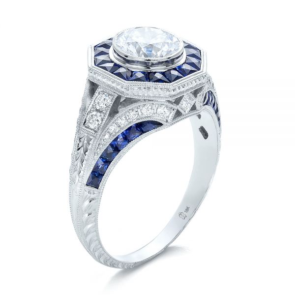 Art Deco Style Blue Sapphire Halo and Diamond Engagement Ring - reference design