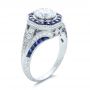 Art Deco Style Blue Sapphire Halo And Diamond Engagement Ring - Three-Quarter View -  100386 - Thumbnail
