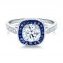 Art Deco Style Blue Sapphire Halo And Diamond Engagement Ring - Flat View -  100384 - Thumbnail