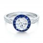 Art Deco Style Blue Sapphire Halo And Diamond Engagement Ring - Flat View -  100385 - Thumbnail
