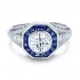 Art Deco Style Blue Sapphire Halo And Diamond Engagement Ring - Flat View -  100386 - Thumbnail