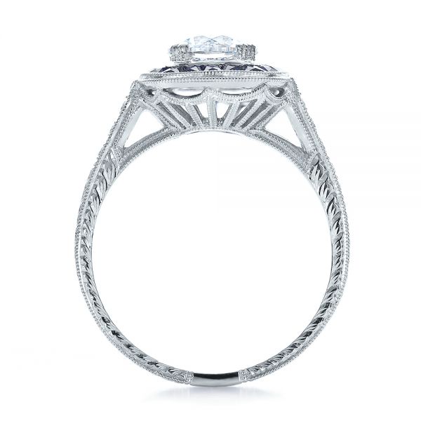 Art Deco Style Blue Sapphire Halo And Diamond Engagement Ring - Front View - 100384